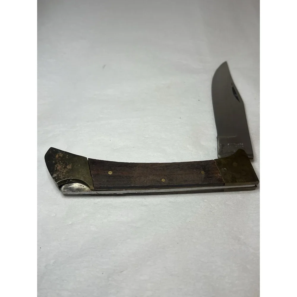 Vintage Folding Lock Back Knife Stainless Blade Wood Handle Pakistan 4